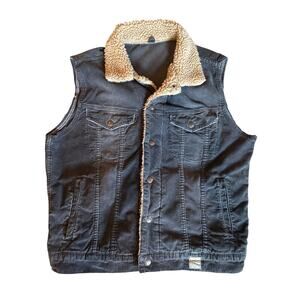 Vtg 90’s Abercrombie & Fitch Dark Gray Corduroy Sherpa Lined L Button Up Vest